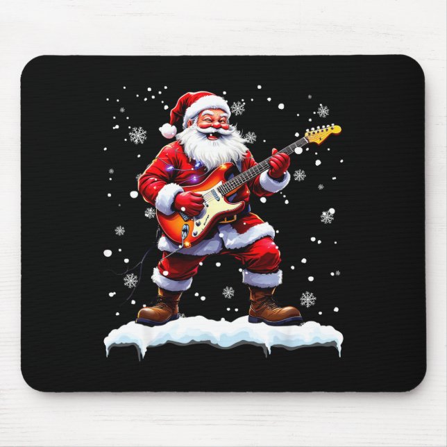 Santa Claus Playing B Guitar Christmas Xmas Music  Mousepad (Vorne)