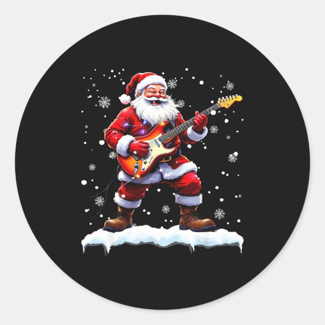 Santa Claus Playing B Guitar Christmas Xmas Music  Runder Aufkleber (Vorderseite)