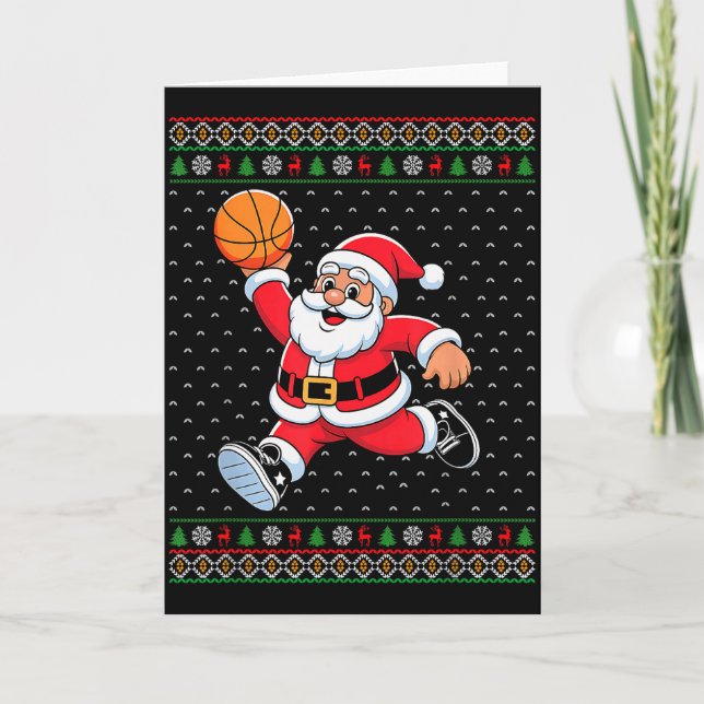 Santa Claus Playing Basketball Ugly Christmas Men  Karte (Vorderseite)