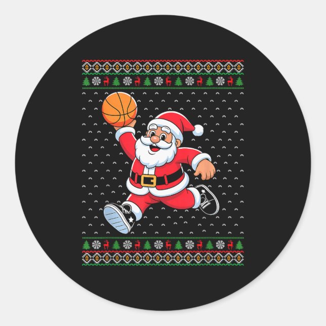 Santa Claus Playing Basketball Ugly Christmas Men  Runder Aufkleber (Vorderseite)