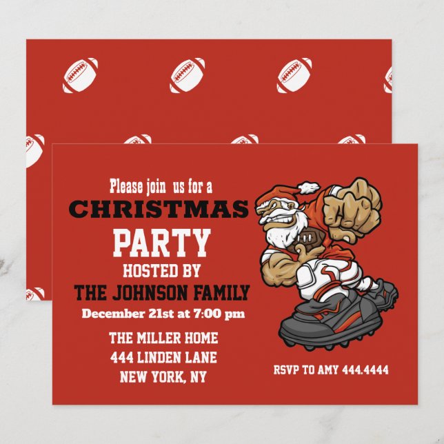 Santa Claus Playing Football Einladung (Vorne/Hinten)
