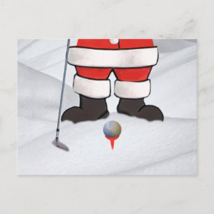 Santa Claus Playing Golf in the Snow Feiertagspostkarte