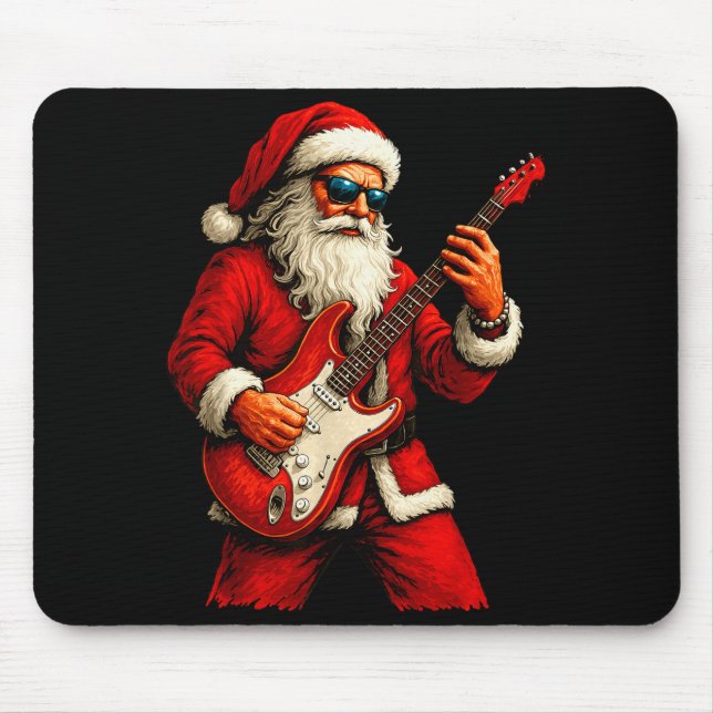 Santa Claus Playing Guitar Funny Christmas Rock Gu Mousepad (Vorne)