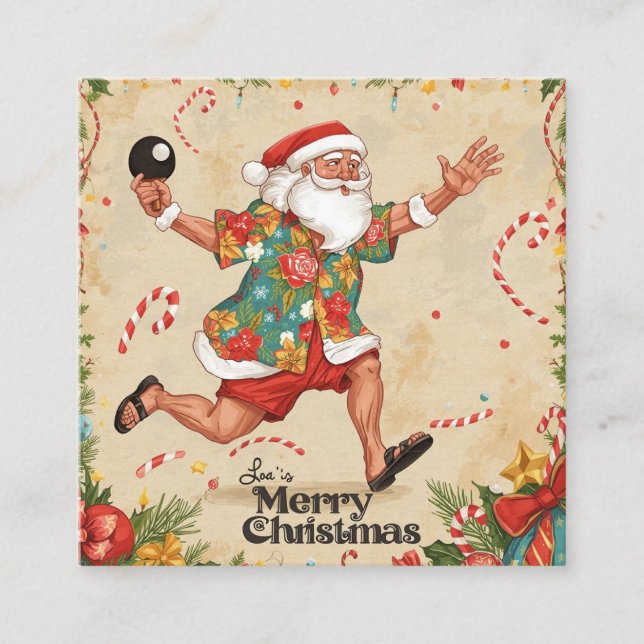 Santa Claus playing ping pong in a Hawaiian shirt Quadratische Visitenkarte (Vorderseite)