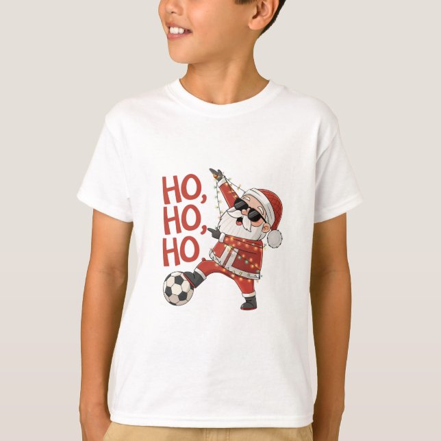 Santa Claus playing soccer with Christmas lights T-Shirt (Vorderseite)