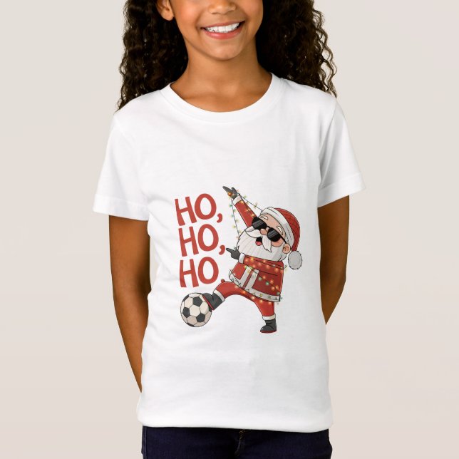 Santa Claus playing soccer with Christmas lights T-Shirt (Vorderseite)