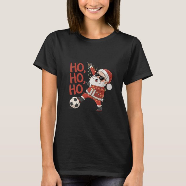 Santa Claus playing soccer with Christmas lights T-Shirt (Vorderseite)