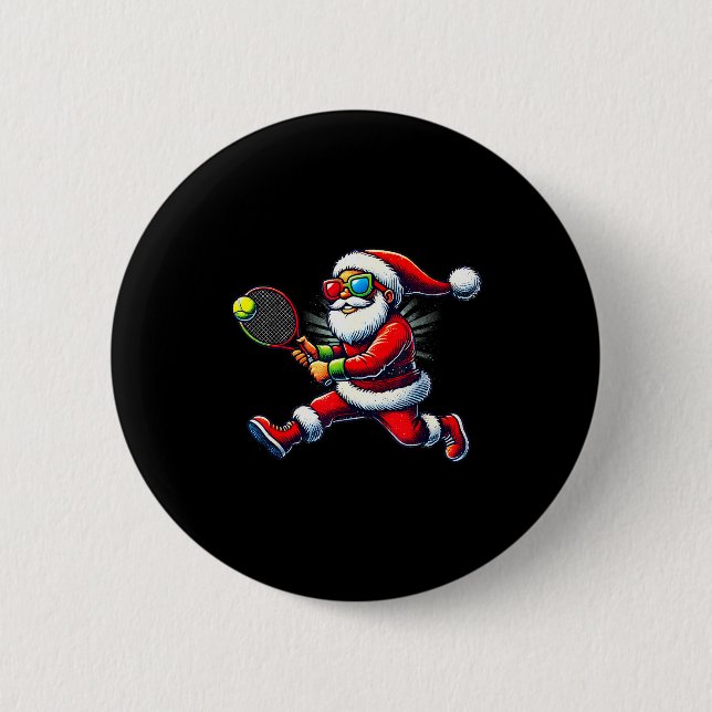 Santa Claus Playing Tennis Game Tennis Racket Chri Button (Vorderseite)