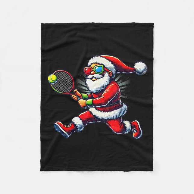Santa Claus Playing Tennis Game Tennis Racket Chri Fleecedecke (Vorderseite)