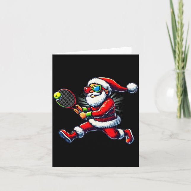 Santa Claus Playing Tennis Game Tennis Racket Chri Karte (Vorderseite)