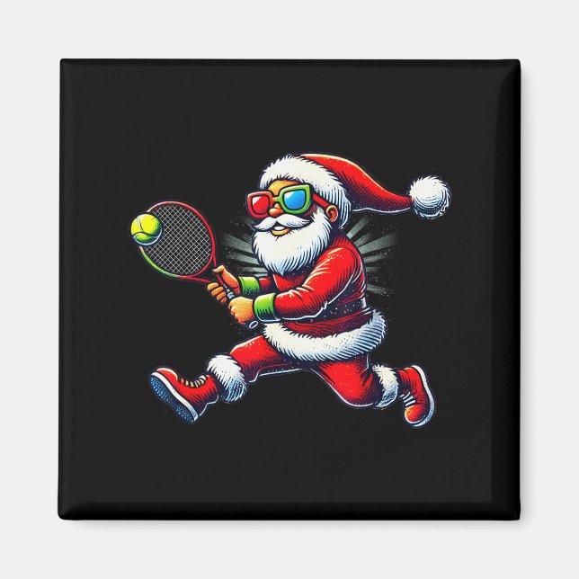 Santa Claus Playing Tennis Game Tennis Racket Chri Magnet (Vorne)