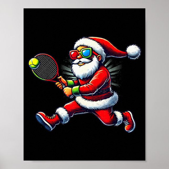 Santa Claus Playing Tennis Game Tennis Racket Chri Poster (Vorne)
