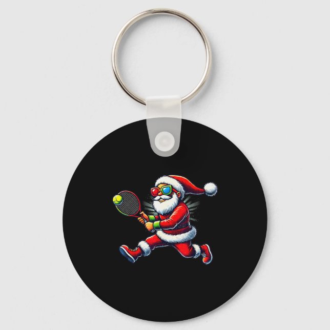 Santa Claus Playing Tennis Game Tennis Racket Chri Schlüsselanhänger (Vorderseite)