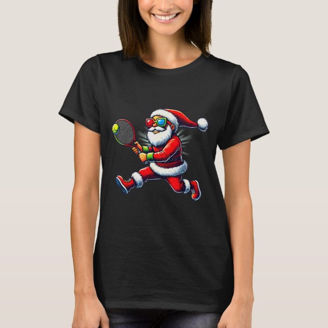 Santa Claus Playing Tennis Game Tennis Racket Chri T-Shirt (Vorderseite)