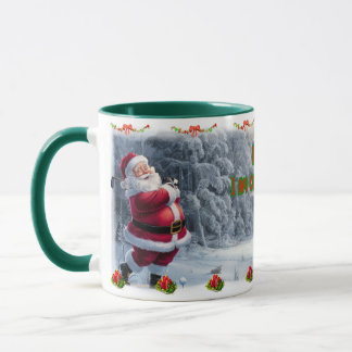 Santa Claus plays Golf on a Ceramic Coffee Mug Tasse