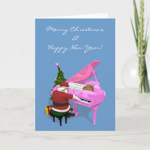 Santa Claus Plays Pink Piano Feiertagskarte