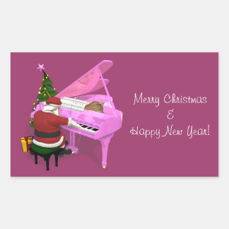 Santa Claus Plays Pink Piano Rechteckiger Aufkleber
