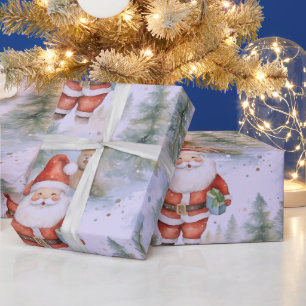 Santa Claus Puppy Snow Modern Weihnachten Geschenkpapier