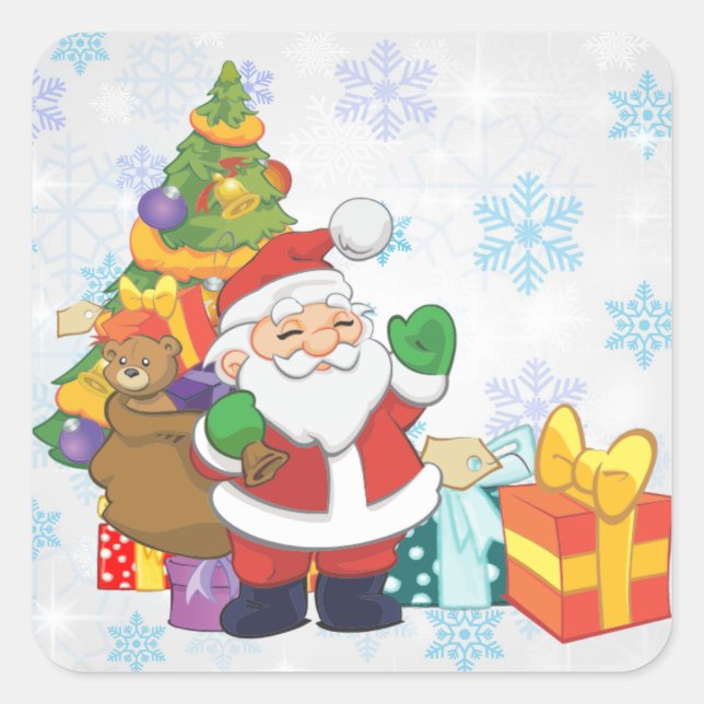 Santa Claus Quadratischer Aufkleber (Vorderseite)