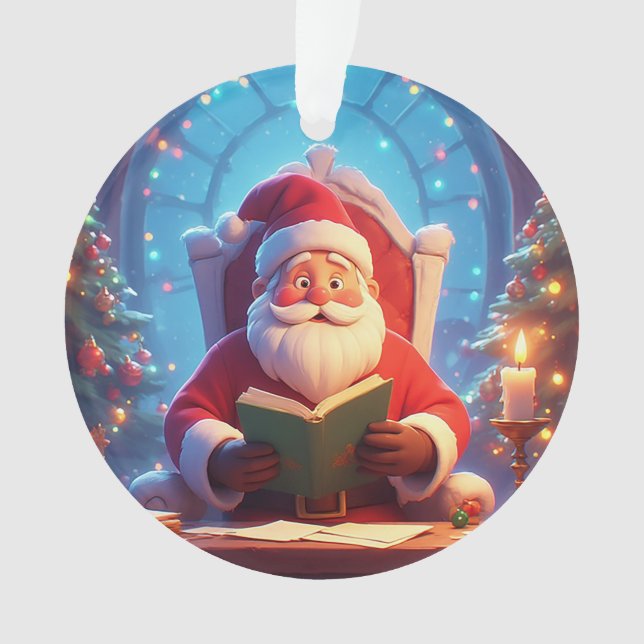Santa Claus Reading a Book by Candlelight Ornament (Vorderseite)