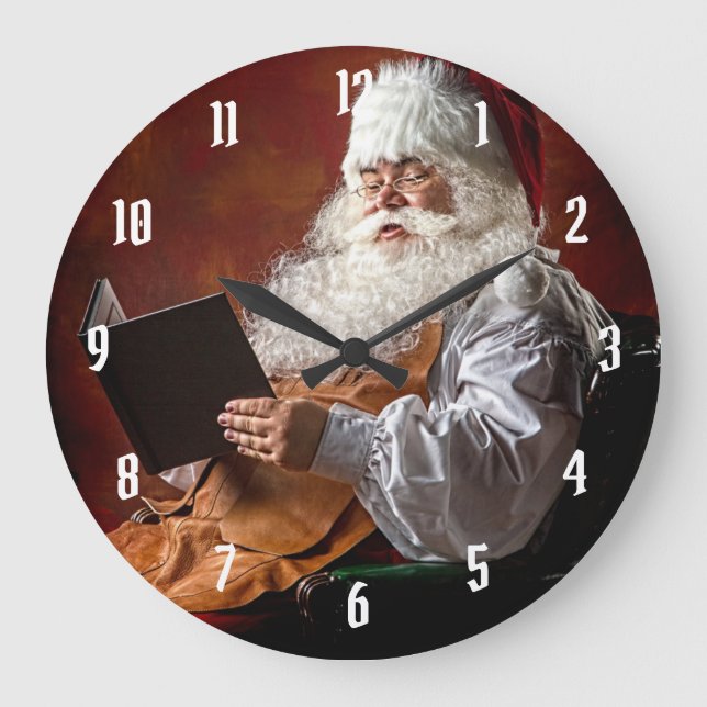 Santa Claus reads book Große Wanduhr (Vorderseite)