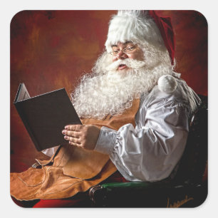 Santa Claus reads book Quadratischer Aufkleber