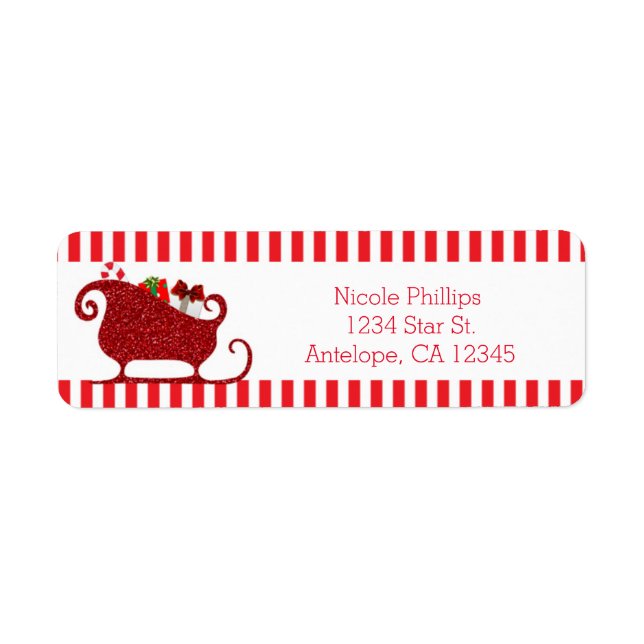 Santa Claus Red Glitzer Sleigh Address Labels (Vorne)