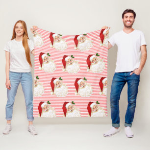 Santa Claus Red White Stripe Fleece Blanket