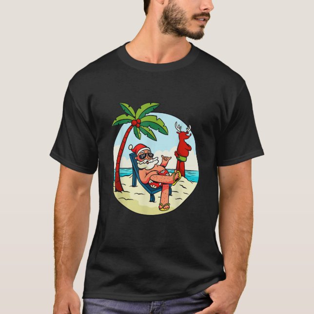 Santa Claus Reindeer Beach Swimming Trunks Palm Tr T-Shirt (Vorderseite)
