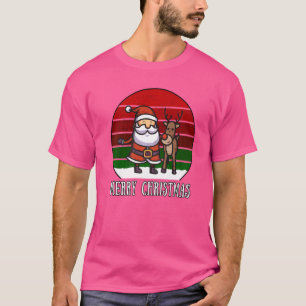 Santa Claus Reindeer Frohe Weihnachten XMas Vintag T-Shirt