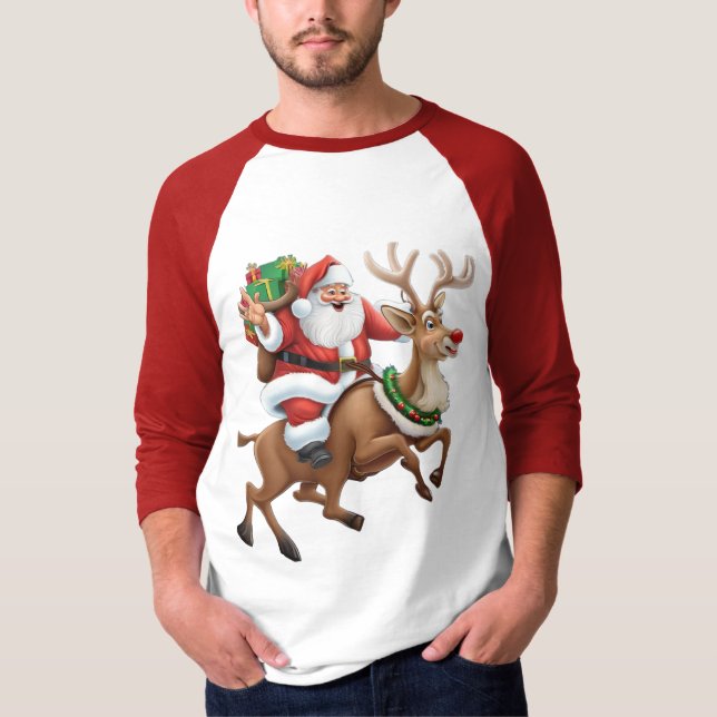 Santa Claus Reindeer Men's Sweatshirt T - Shirt (Vorderseite)