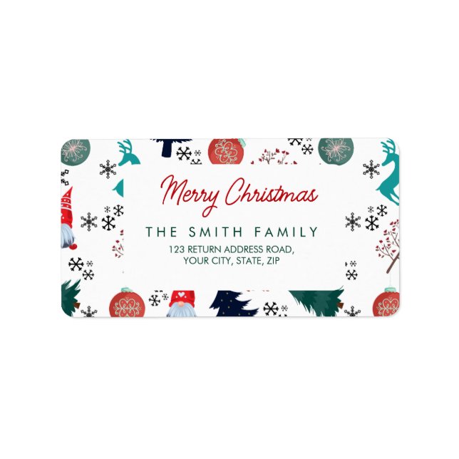 Santa Claus Reindeer Pine Trees Mittens Adressaufkleber (Vorne)