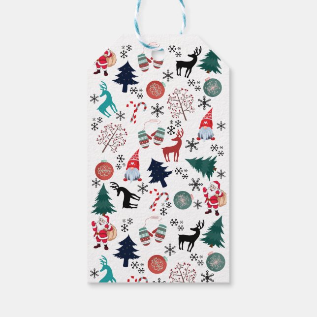 Santa Claus Reindeer Pine Trees Mittens Geschenkanhänger (Rückseite)