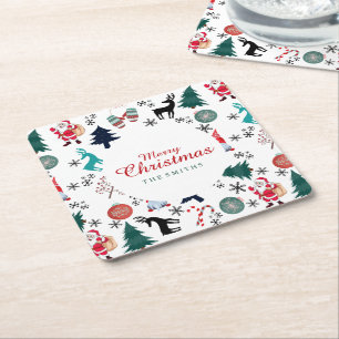 Santa Claus Reindeer Pine Trees Mittens Rechteckiger Pappuntersetzer