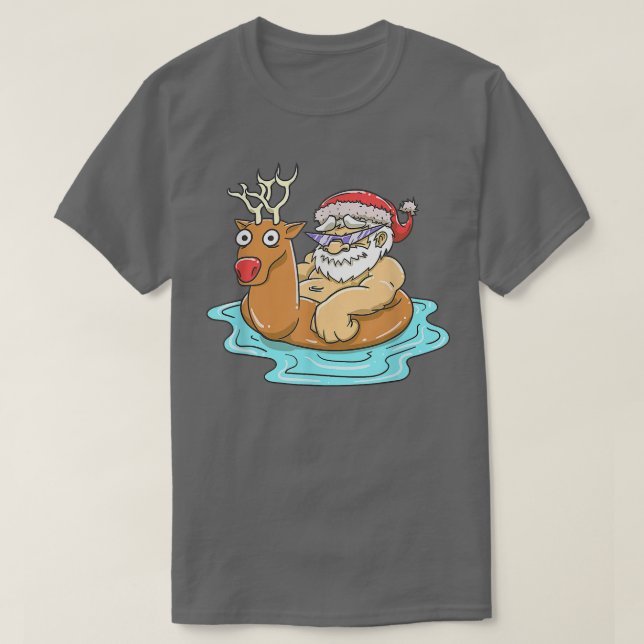 Santa Claus Reindeer Pool Schwimmbad Sommerspass C T-Shirt (Design vorne)