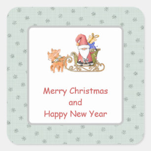 Santa Claus Reindeer Sleigh Custom Christmas Quadratischer Aufkleber