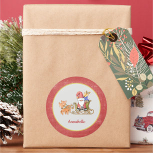 Santa Claus Reindeer Sleigh Name Custom Runder Aufkleber