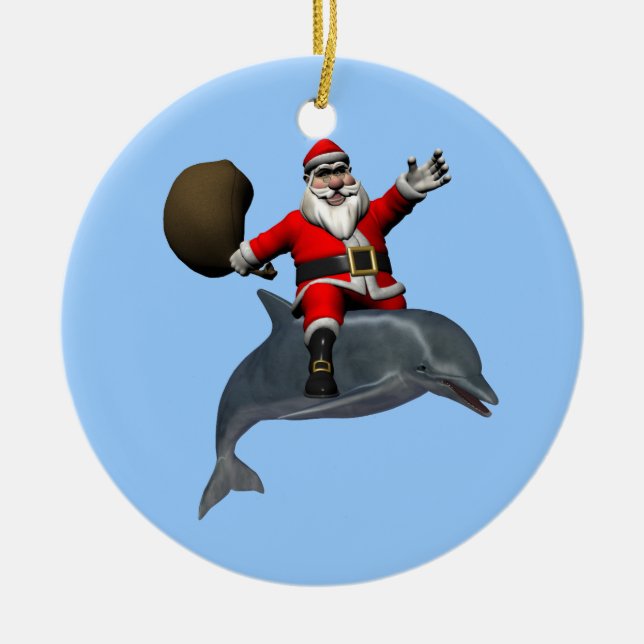 Santa Claus Reiten auf dem Dolphin Keramikornament (Vorne)