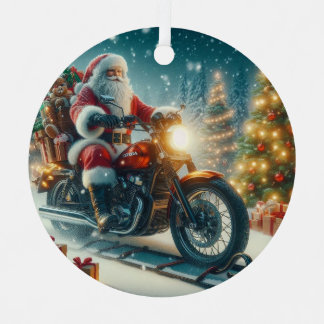 Santa Claus Reiten auf einem Honda Motorrad Schlit Ornament Aus Metall