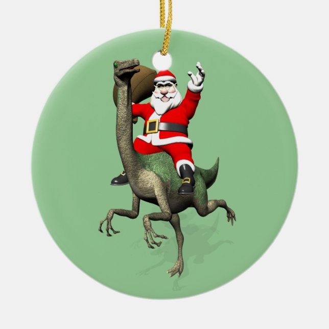 Santa Claus reiten auf Gallimimus Keramik Ornament (Vorne)