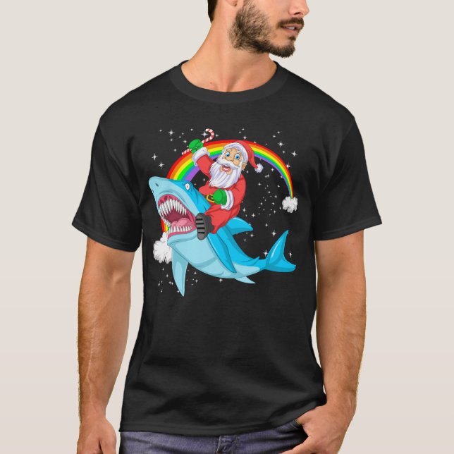 Santa Claus reiten Haifischfeste T-Shirt (Vorderseite)