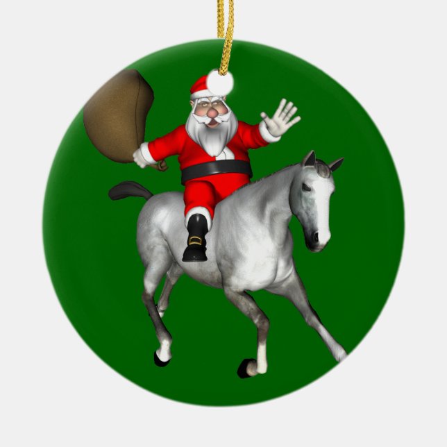 Santa Claus Reiten Keramikornament (Vorne)