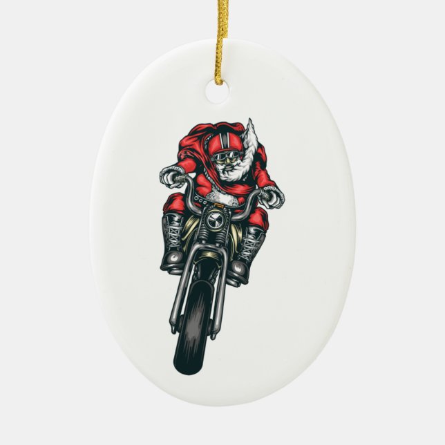 Santa Claus Reiten Motorrad Keramik Ornament (Vorne)
