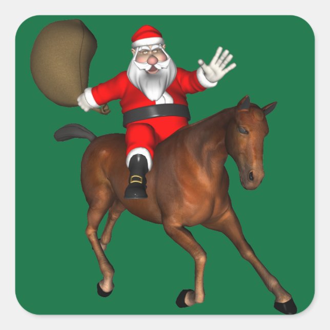 Santa Claus Reiten Quadratischer Aufkleber (Vorderseite)