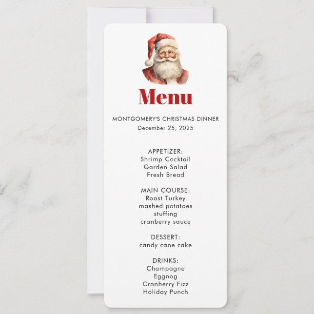 Santa Claus Retro Christmas Menu Einladung (Vorderseite)