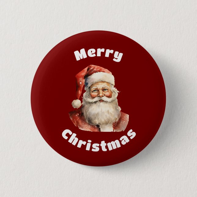 Santa Claus Retro Merry Christmas Button (Vorderseite)