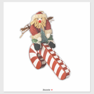 Santa Claus rides a candy cane slide fun Aufkleber