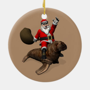 Santa Claus Rides A Walrus Keramikornament