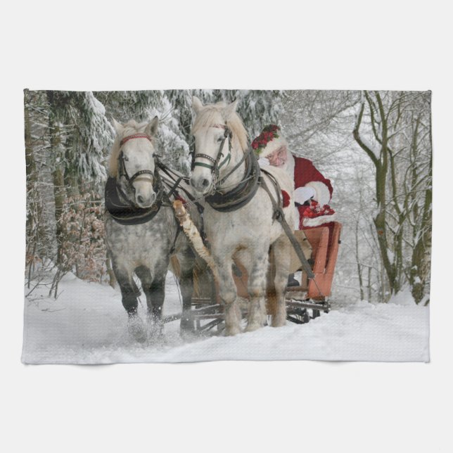 Santa Claus rides in a Horse sleigh Geschirrtuch (Horizontal)