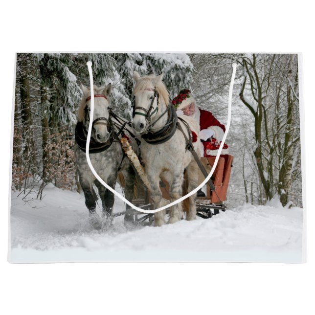 Santa Claus rides in a Horse sleigh Große Geschenktüte (Vorderseite)